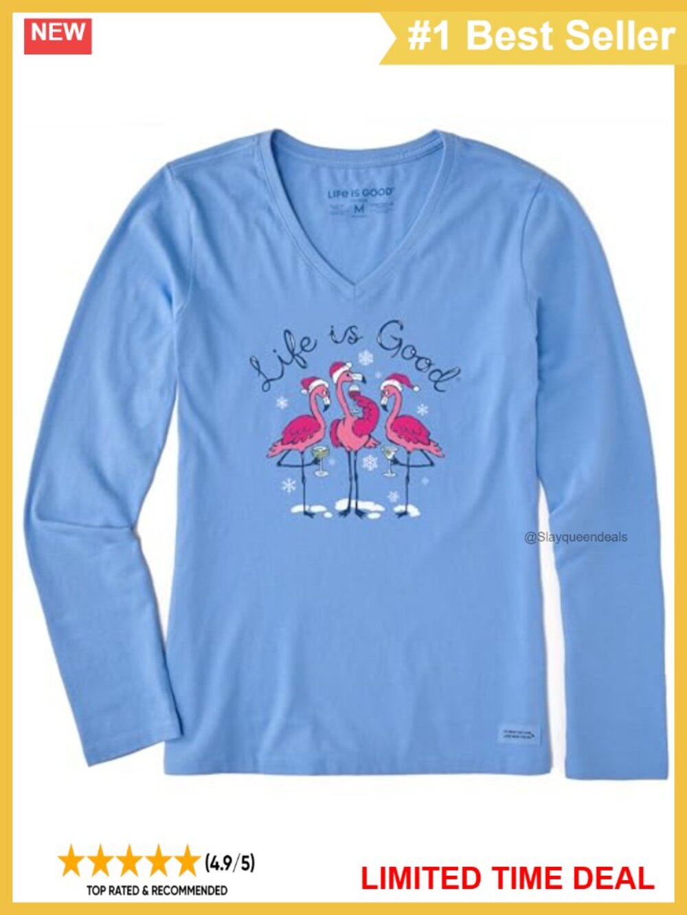 Life is Good Crusher Long Sleeve Graphic Tee Cotton Flamingo